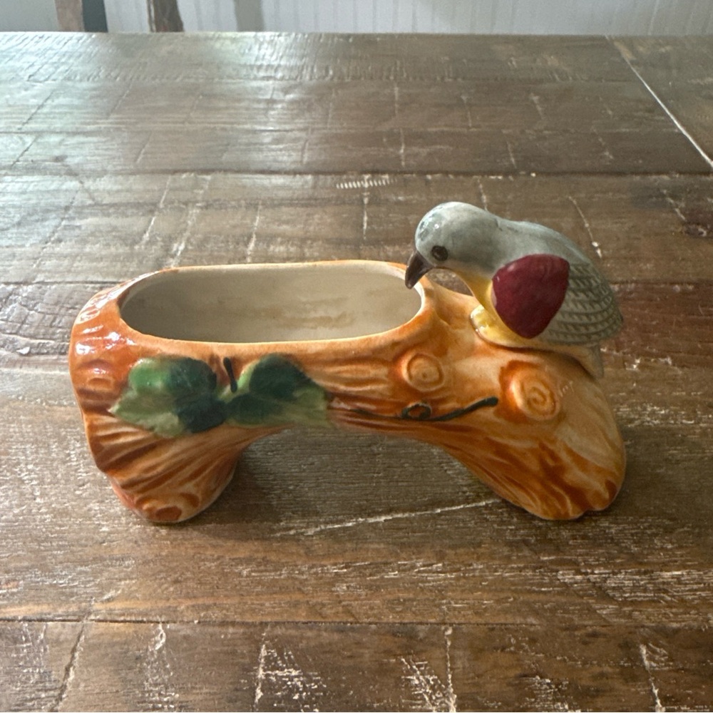 Made in Occupied Vintage Japan Ceramic Bird Planter - Brown and Blue Bird 1950s